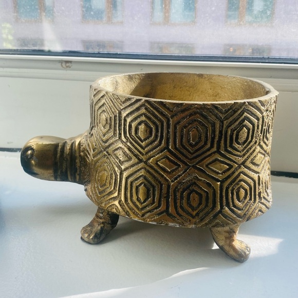 ✨ Anthropologie RARE Idol Planter turtle tortoise gold brass - Picture 3 of 11
